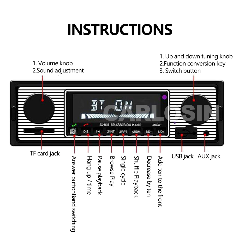 Car Stereo Radio Bluetooth Vintage Head Unit Player USB AUX/MP3//SD/AUX